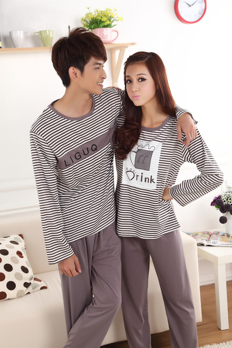 Couple of winter LIGUQ AN DRINK cotton pajamas winter leisure wear couple long sleeve lovely pants suit lover pajamas