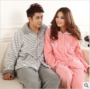 Couples leisure home wear pajamas set for men and women winter thicken fleece S001