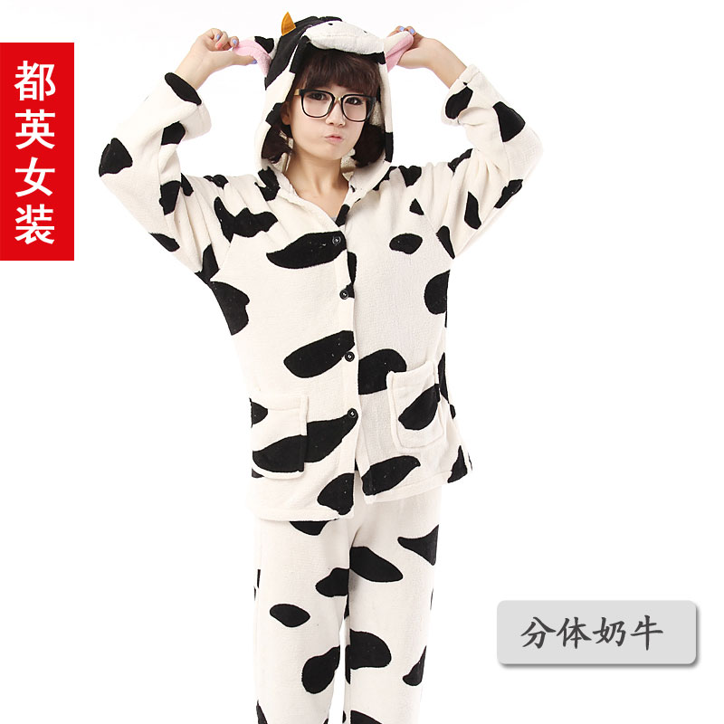 Cow cartoon split sleepwear lovers lounge set long-sleeve underwear twinset