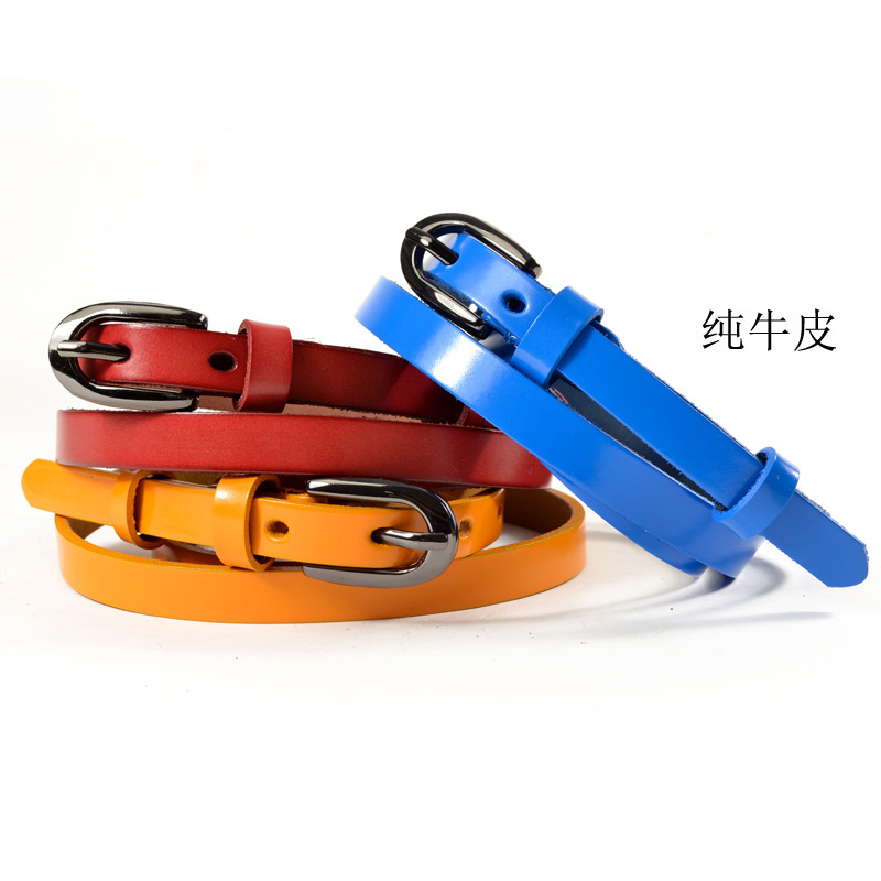 Cowhide fashion all-match women's thin belt female genuine leather candy color strap tieclasps belt np