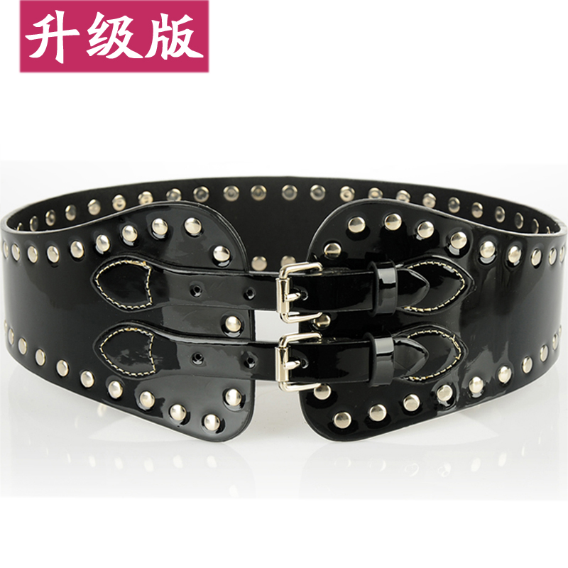 Cowhide strap women's japanned leather ultra wide genuine leather belt female all-match rivet decoration cummerbund