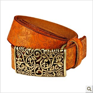 Cowhide women's casual strap women's genuine leather print national trend all-match fashion female belt