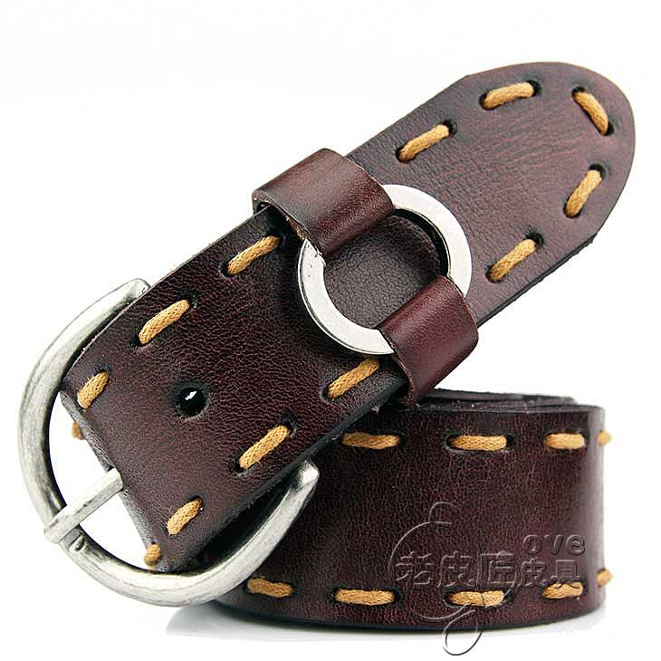 Cowhide women's strap exquisite vintage circle buckle genuine leather female strap casual hem-stitch female belt Free shipping