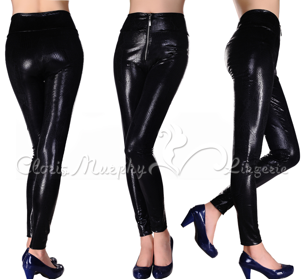 Cozy quality casual elegant slim figure womens' fashion Zipper Imitation Leather High waist pants leggings Free Shipping