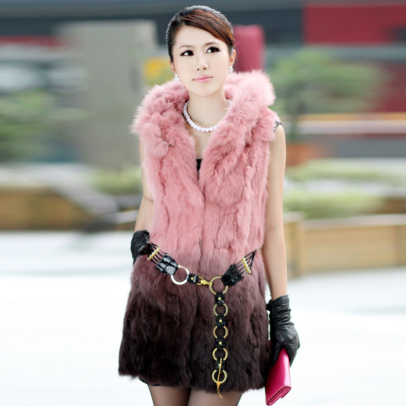 [CPA Free Shipping] Promotion Womens Low Price rabbit fur vest medium-long outwear (SF-73)