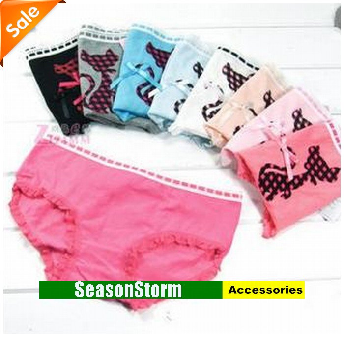 [CPA Free Shipping] Wholesale Ladies Lace Bowknot Cotton Underwear/ Womens Fashion Elegant Cat Shorts  (SE-62)