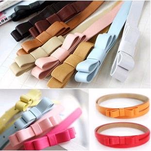 [CPA Free Shipping] Wholesale Womens Princess Style Bowknot  PU Leather Buckle Belt  30 Color 10pcs/lot (SE-105)