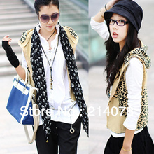 CPAM free shipping wholesale 6 pieces / lot  spring women sweet leopard print short design jacket female cotton basic vest