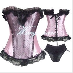 CPAP Free Shipping Hot Pink Corset Bustier & G-string lace up corset