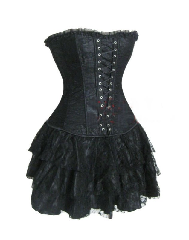 CPAP Free shipping wholesale  black  sexy bustier ladies costume lace corset skirt corset+skirt+thong