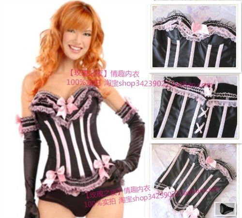 CPAP Free shipping!!wholesale corset pink+black lace corset princess bustier  lace up corset sexy bustier thong 3style