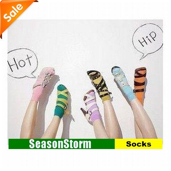 [CPAP Free Shipping] Wholesale Ladies Multi-Color Sexy Colorful Super Thin Polyester Silk Short Socks (SM-12P)