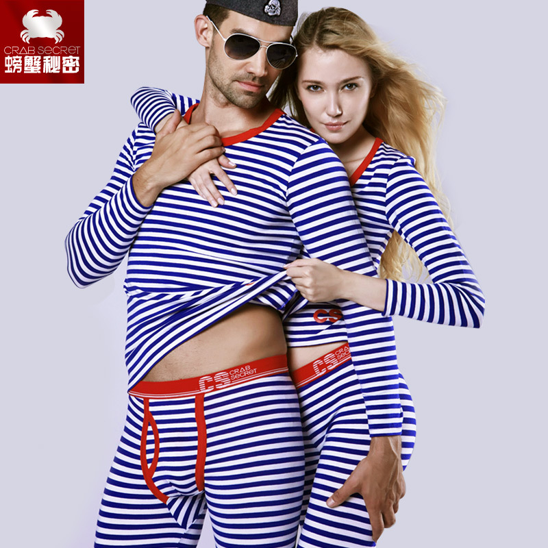 Crab stripe lovers sleepwear lounge set 100% cotton autumn and winter thermal underwear set