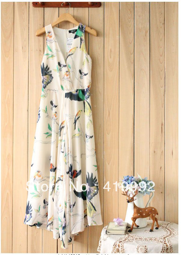 Cream colored bird pattern siamese culottes