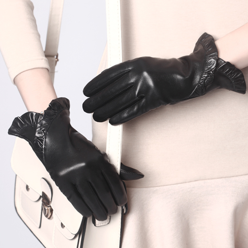 Crievn leather winter thermal sheepskin gloves women's genuine leather gloves Women