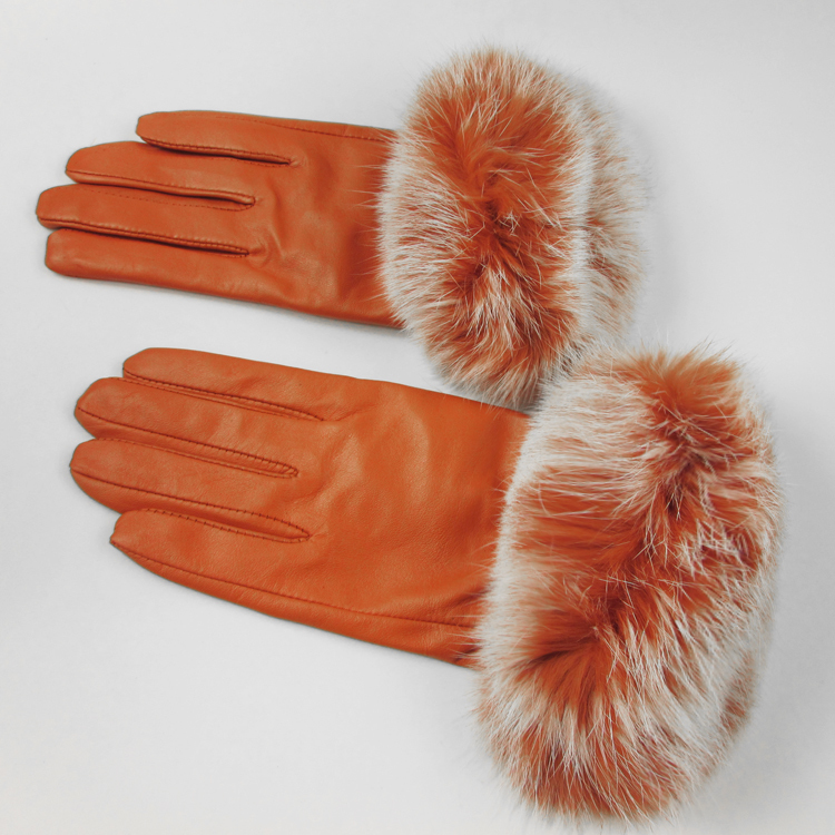 Crievn new arrival winter thermal genuine leather gloves female sheepskin women's rabbit fur genuine leather gloves female