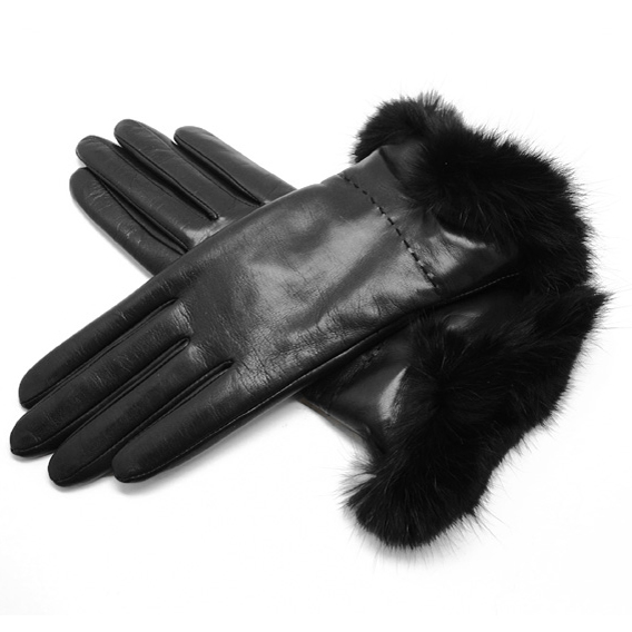 Crievn quality leather winter thermal sheepskin gloves women's genuine leather gloves rabbit fur gloves