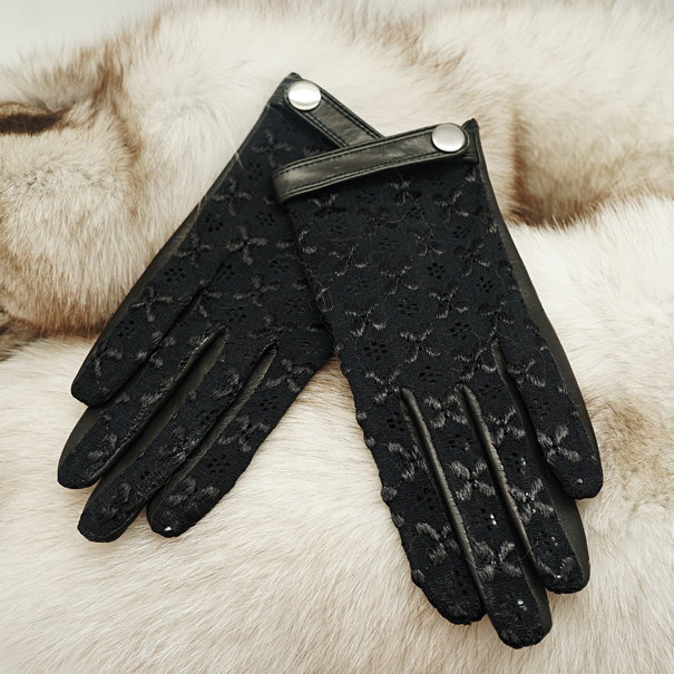 Crievn sheepskin genuine leather summer lace sheepskin gloves genuine leather gloves female