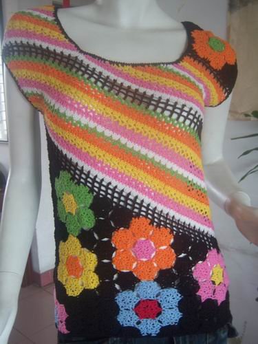 Crocheted Sweater Vests Women Size M Black (Multi-Colored) Cotton100%