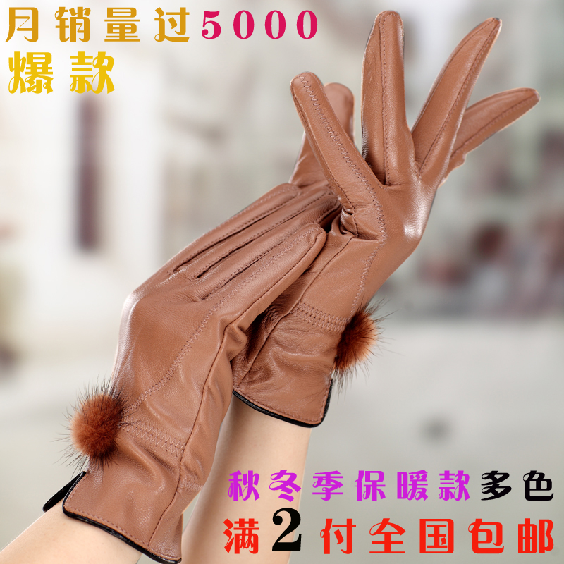 Crocodile genuine leather gloves winter women's thermal sheepskin gloves