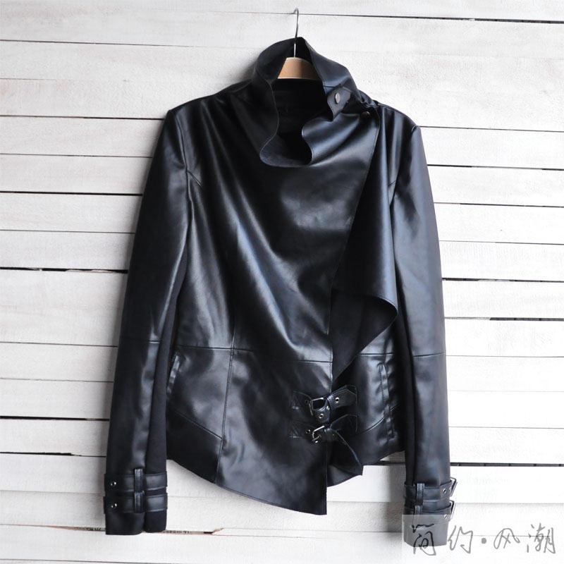 Croppings leather spring paillette slim leather clothing outerwear patchwork large lapel water washed leather clothing