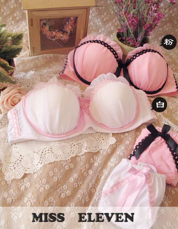 Cup 3 breasted puff chiffon princess underwear bra set