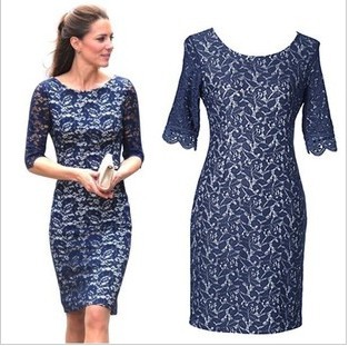 Custom made with Kate princess same style vintage high quality  mid- long sleeved lace fashion dresses