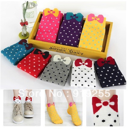 Cute bow candy-colored cotton  boat socks socks  12 pairs free shipping