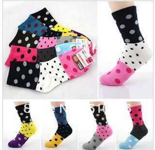 Cute candy-colored dots wave point spell color cartoon socks Free Shipping