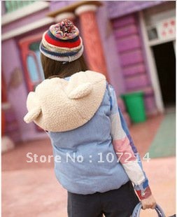 Cute ! cartoon with a hood wadded women jackets vest lady