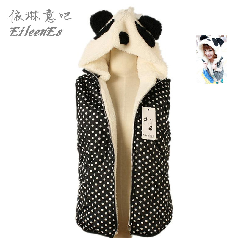 Cute panda hat polka dot thickening berber fleece vest female autumn and winter waistcoat cotton vest short design women's