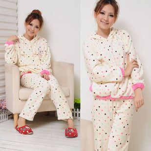 Cute rabbit Women's coral fleece sleepwea rwith a hood  ladies' long-sleeve  nightwear nightgown pajamas