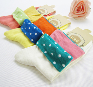 Cute socks knee-high autumn cotton socks roll up hem polka dot socks 12 pair/lot Free Shipping