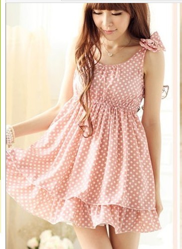 cute tank top dot bow on one shoulder women's dress free shipping