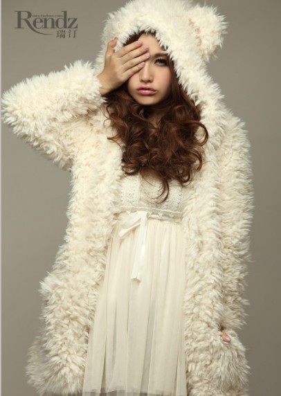 Cute Teddy Bear Coats With Ears 2012 Autumn/Winter Women's Faux Fur Warm Long Outwears Free Shipping