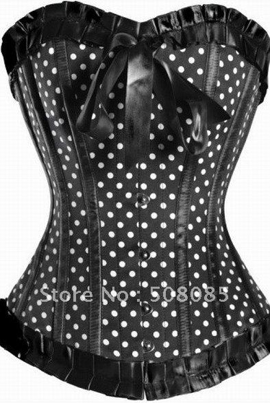 Cute White Dots Butter bow Black Lace Side Sexy Body shaping Bust Vest 5205