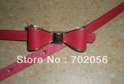 Cute Woman's Candy Color Bowknot PU Leather Thin Skinny Waistband Belt#2491