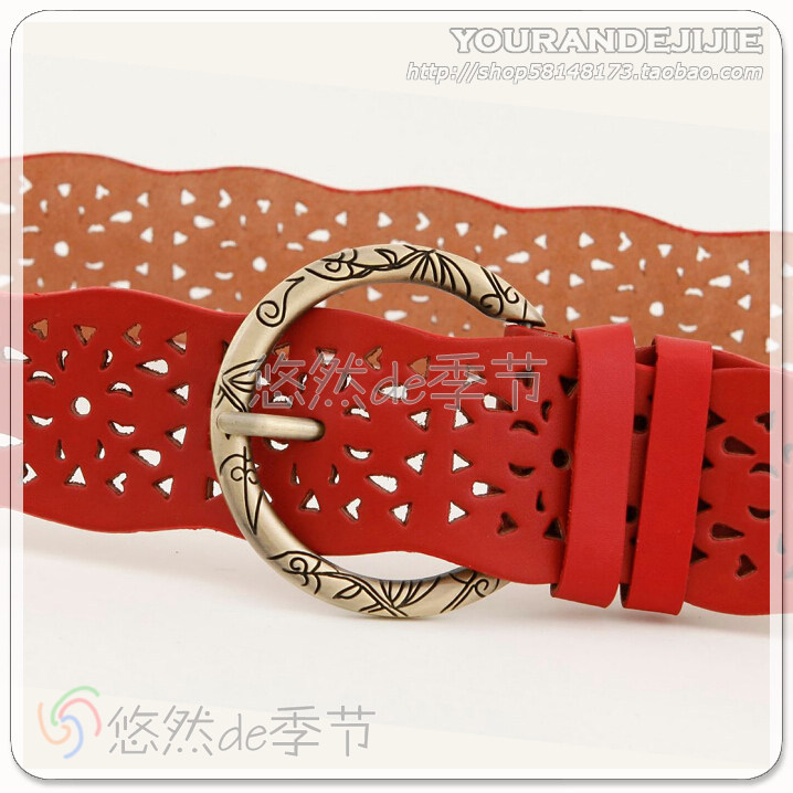 Cutout belt women's genuine leather belt red belt a0031 red strap (BL003)