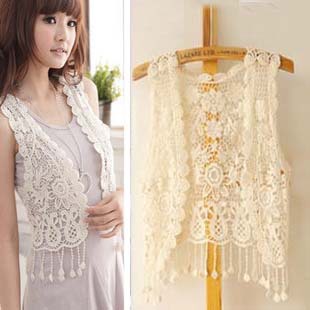 Cutout crochet lace cardigan small cape waistcoat short jacket cutout shirt tassel vest