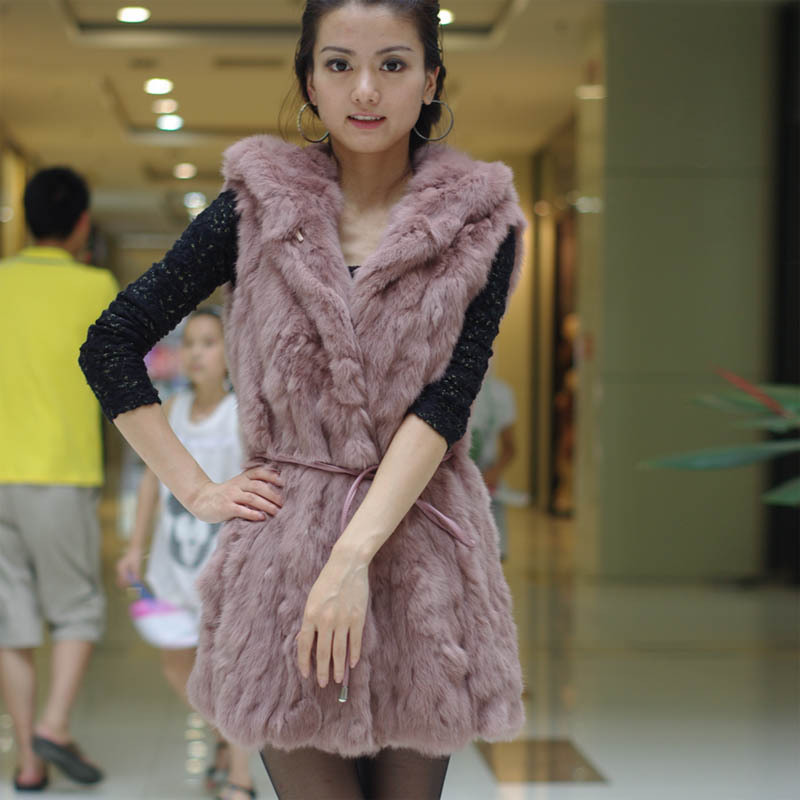 CW1000 Fur coat winter vest fur vest medium-long leather cape hare wool slim casual