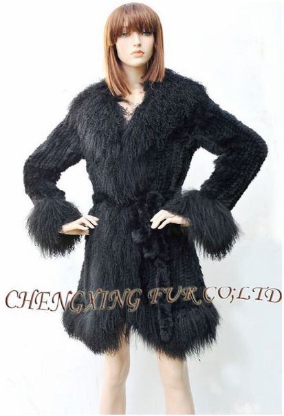 CX-G-A-119C Rabbit Fur Knitted Fur Fashion Clothing with Tibetan Sheep Fur Trim ~ DROP SHIPPING