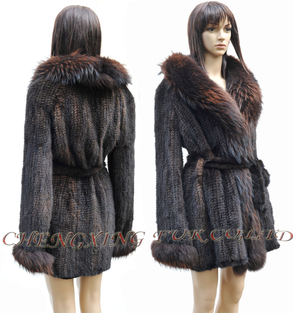 CX-G-A-52A Knit Mink Fur Coa t ~ BLACK / BROWN ~ DROP  SHIPPING