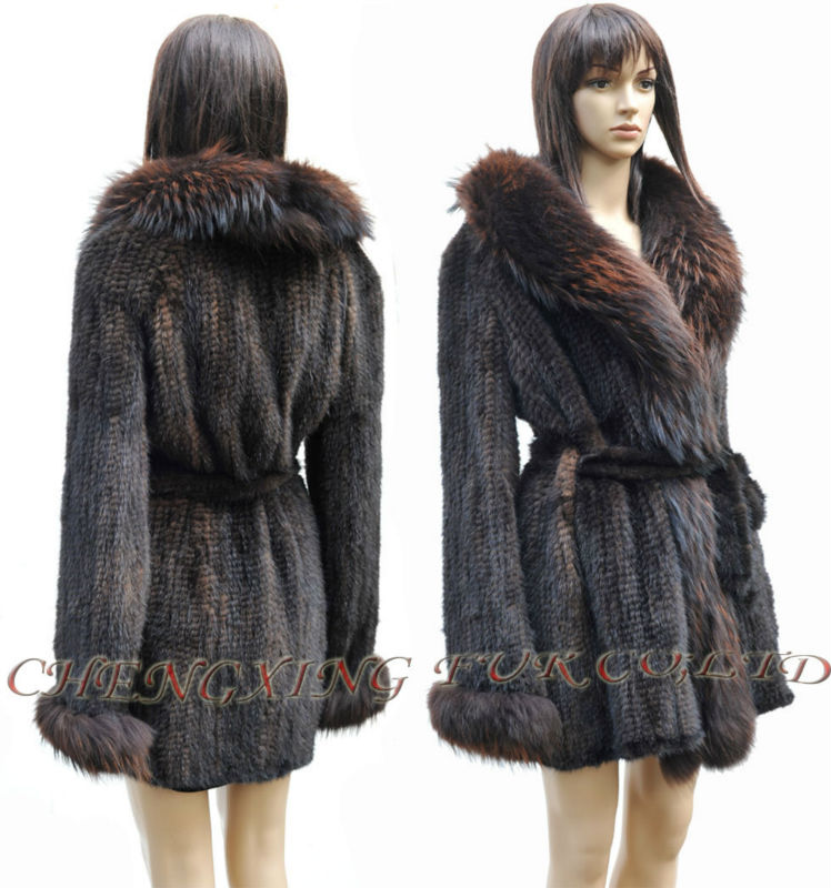 CX-G-A-52A Knit Mink Fur Coa t ~ BLACK / BROWN ~ DROP SHIPPING