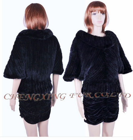 CX-G-B-04B Mink Fur Knitted Pullover- Black / Brown ~ DROP SHIPPING