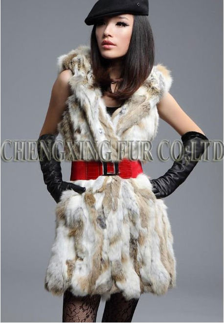 CX-G-B-102 Patchwork Rabbit Hooded Fur Vest ~ New Arrive ~ Drop Shipping