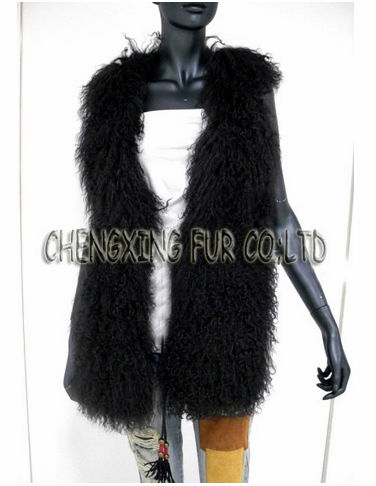 CX-G-B-110B  black gray white colorsGenuine Tibetan Sheep Fur Waistcoat - Long Vest ~ DROP SHIPPING