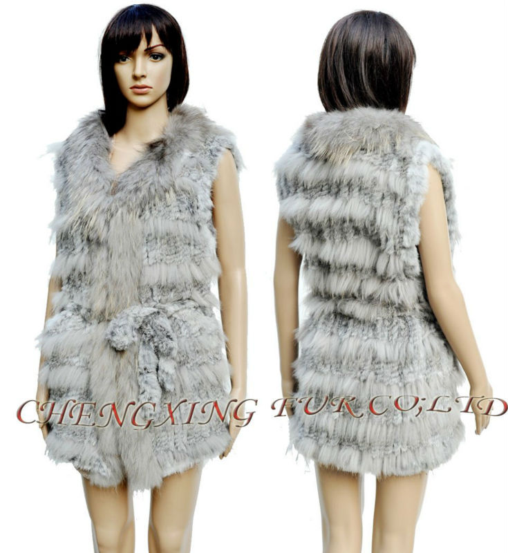 CX-G-B-116 Genuine Knit Rabbit Fur Vest ~ DROP SHIPPING