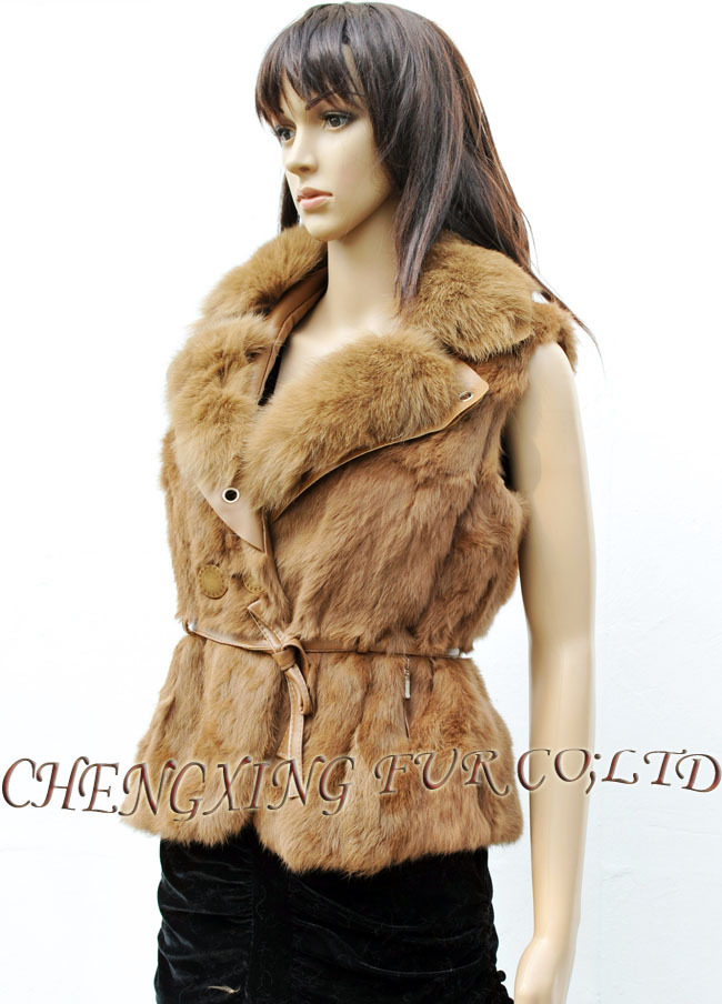 CX-G-B-142B Women Rabbit Fur Fashion Vest With Fox Fur Collar ~ 2013 New ~ Black/ green/ grey/ camel/ white