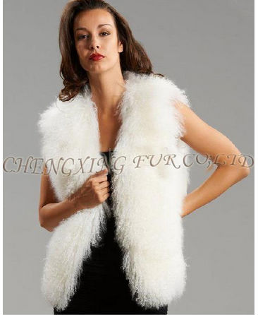 CX-G-B-160C White/Black Mongolian Lamb Fur Vest Fashion Vest ~ DROP SHIPPING