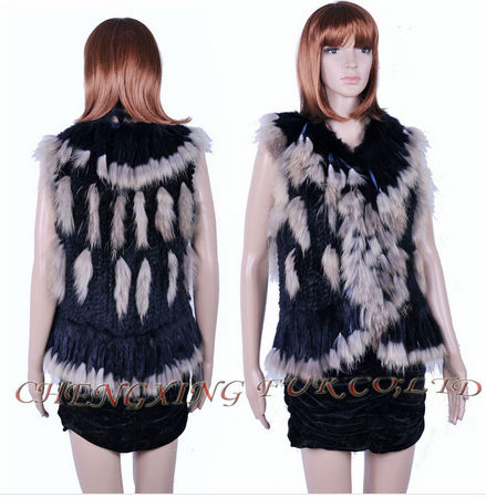 CX-G-B-172 BLACK Hand Knitted Rabbit Fur Vest ~ NEW ARRIVE ~ DROP SHIPPING